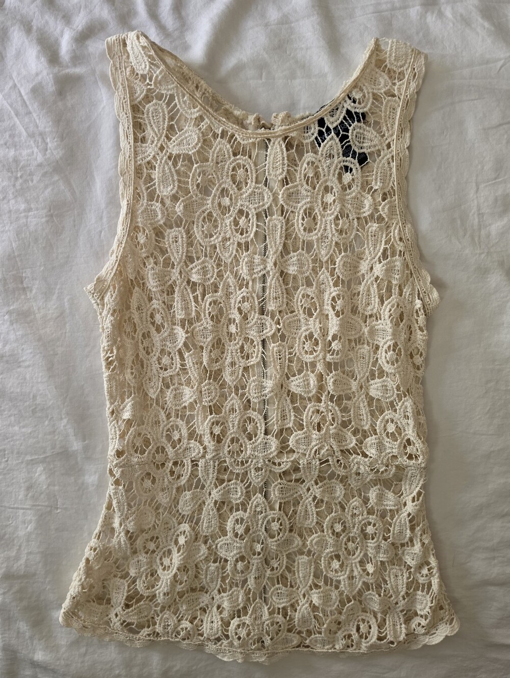 VTG Cynthia Rowley Coquette Cottagecore Floral Crochet Lace Zipper Back Top S